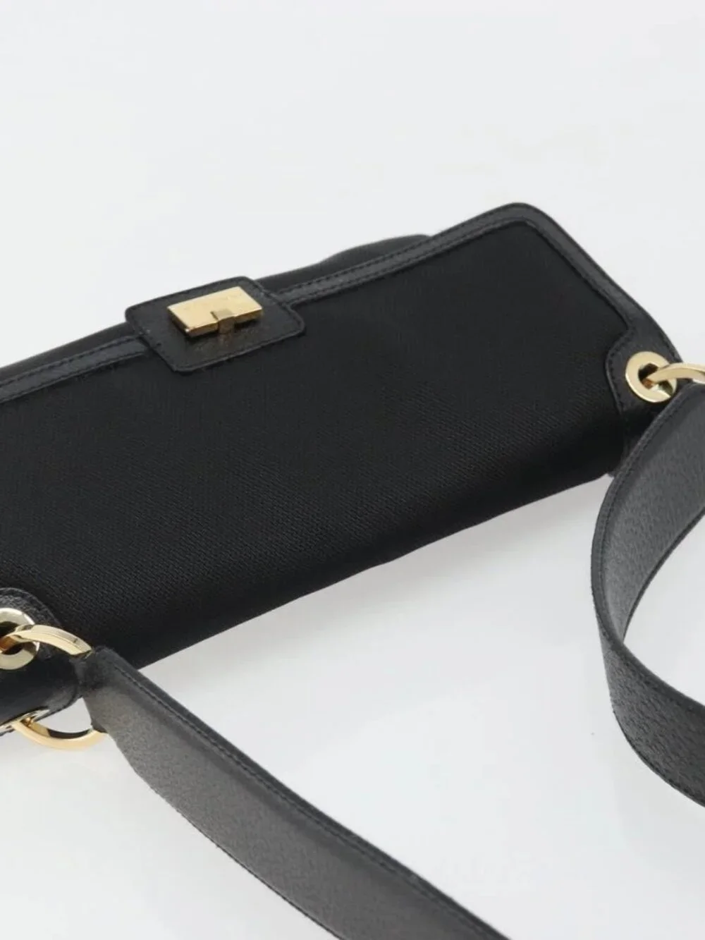 Salvatore Ferragamo Shoulder Bag Canvas Black Gold Auth BA13524V